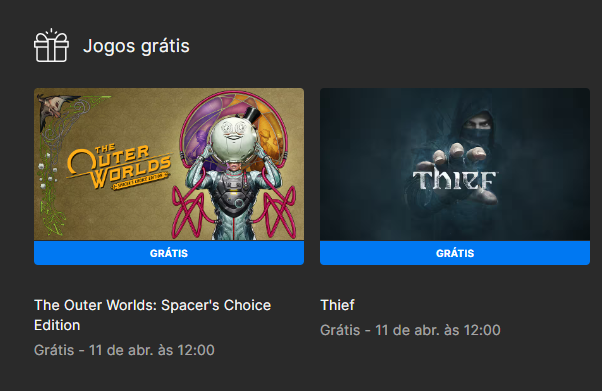 Jogos grátis Epic Games